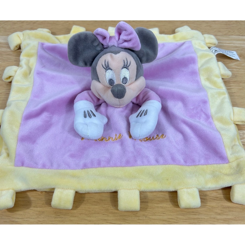 Disney Parks Minnie Mouse Lovey Security Blanket Purple Yellow Tag Crinkle Plush